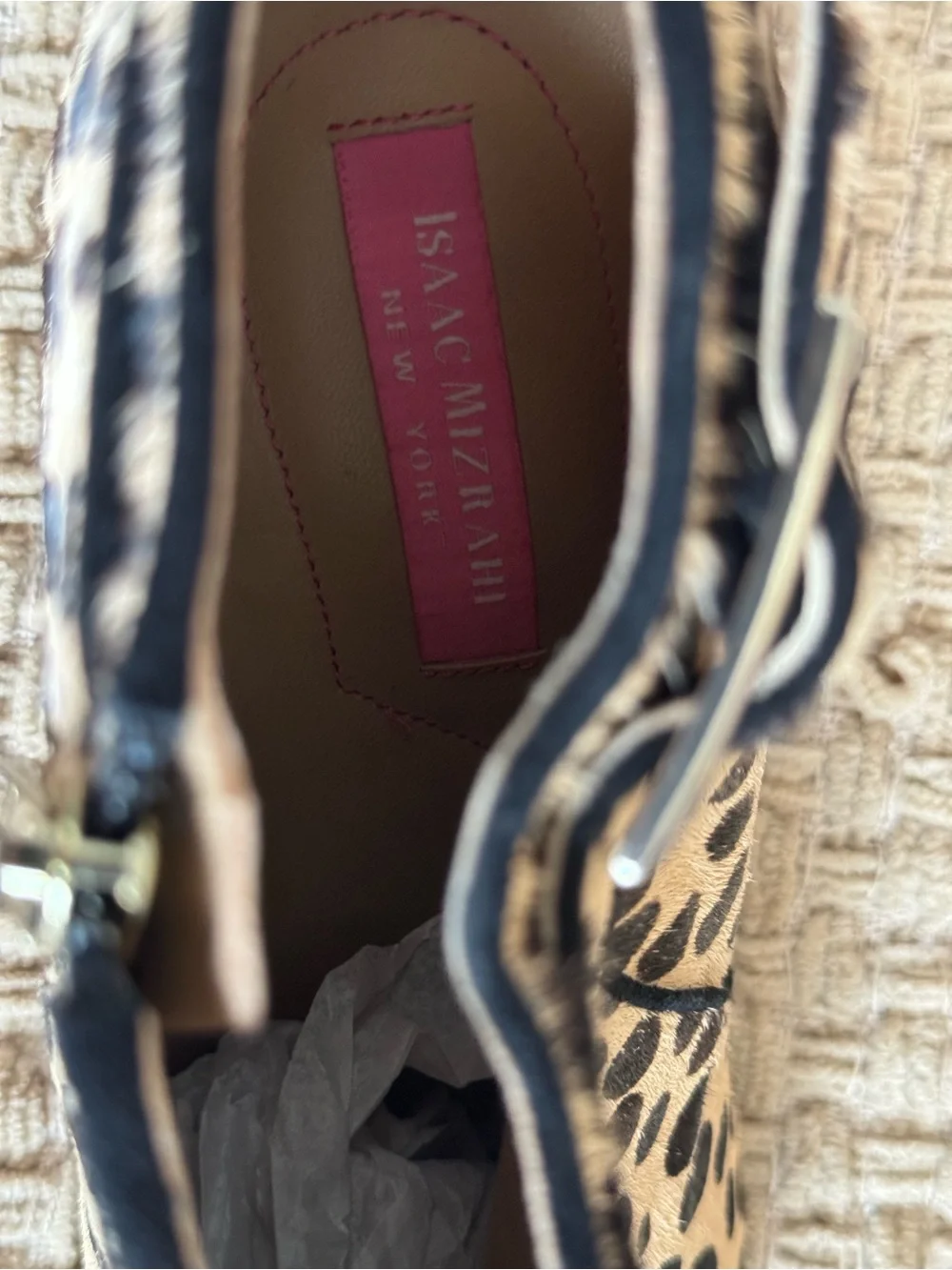 Isaac Mizrahi Black on Cream Leopard Spot Wedge Ankle Boots